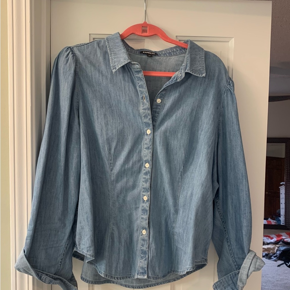 Express Puff Sleeve Denim Shirt XL